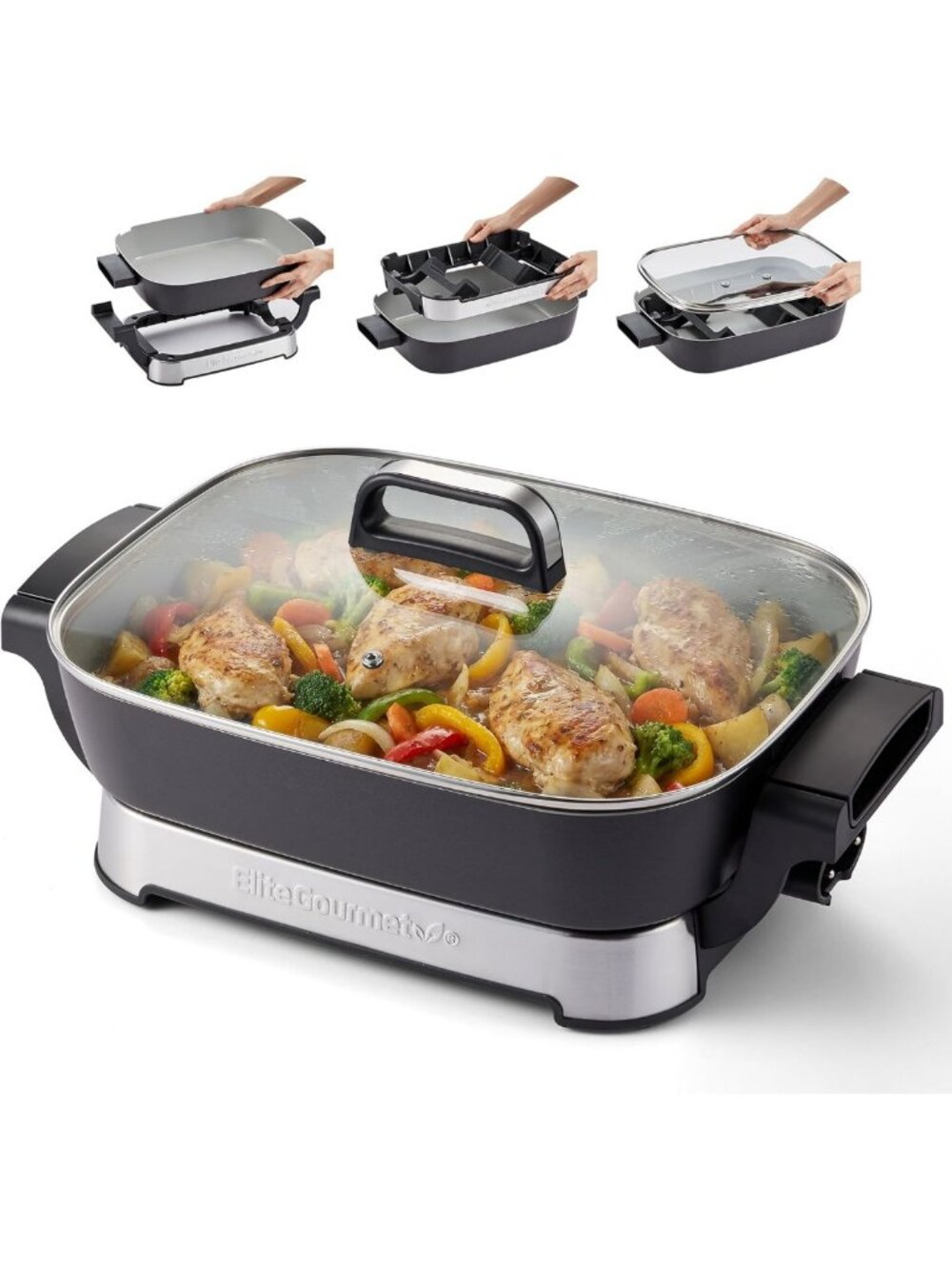 Ceramic Nonstick Skillet, PFAS-Free, 1500W Electric Cookware, Space-Saving